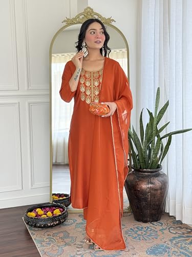 Image of Alvami Women's Silk Solid Regular Kurta Set