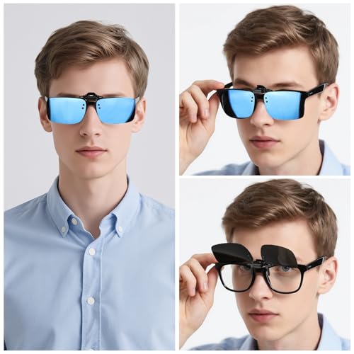 Image of Hifot Clip on Sunglasses 4 Pack,Polarized Lens Fit Over Prescription Glasses,Flip up Rimless Sunglasses