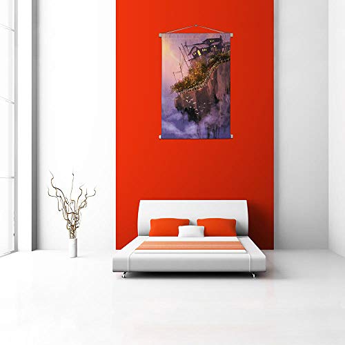 Image of ArtzFolio Fantasy Scenery With Floating Islands Canvas Fabric Painting Tapestry | Scroll Art Hanging 28.3 x 40 inch (72 x 102 cms)