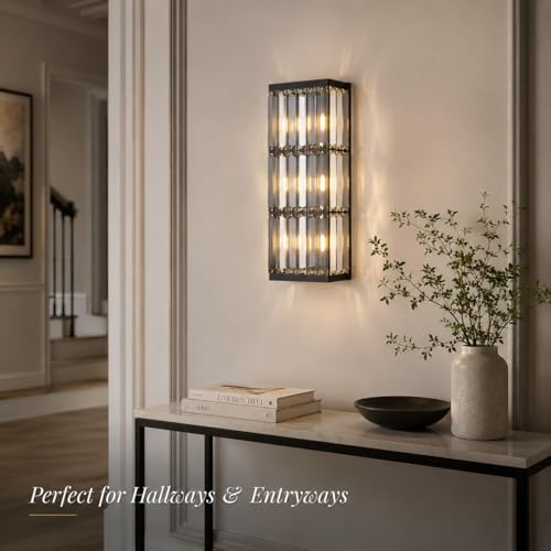 Image of Rustic Black Wall Sconce with Glass Vintage Antique Wall Light Fixture Retro Farmhouse Mid Centry Wall Sconce for Bedroom, Living Room, Mirror, Fireplace