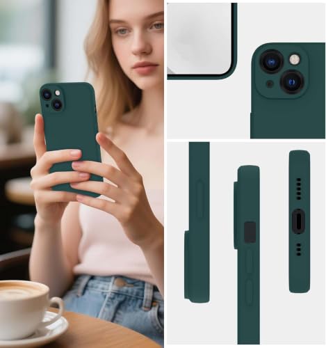 Image of DIZORO Square Microfiber Candy Case Compatible for iPhone 15 Shockproof Slim Back Cover Liquid Silicone Case - Forest Green