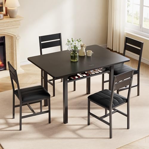 MapleGrace Extendable Dining Table Set for 4 with Built-in Shelf Rack Black by MapleGrace - Used condition - Image 6