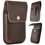 Picture of TarbicGear Leather Cell Phone Holster for Men, Universal Leather Phone Case Waist, iPhone 16 Pro Max Belt Holder, S23 Ultra Belt Clip Pouch, Dark Brown Color