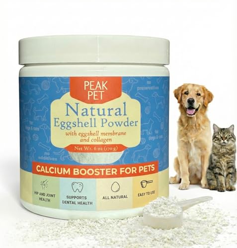PEAK PET Eggshell Powder for Dogs and Cats - Natural Calcium Cat & Dog Joint Supplement - Supports Strong Bones, Teeth & Mobility, Pure Egg Shell Calcium for Dogs and Cats, Pet Food Topper Made in USA