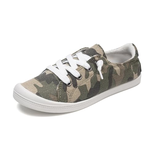 Image of FUNKYMONKEY Slip-On Canvas Sneakers for Women, Comfortable Lightweight Lace-Up Flat Casual Tennis Shoes Breathable Walking Shoes for Everyday Wear