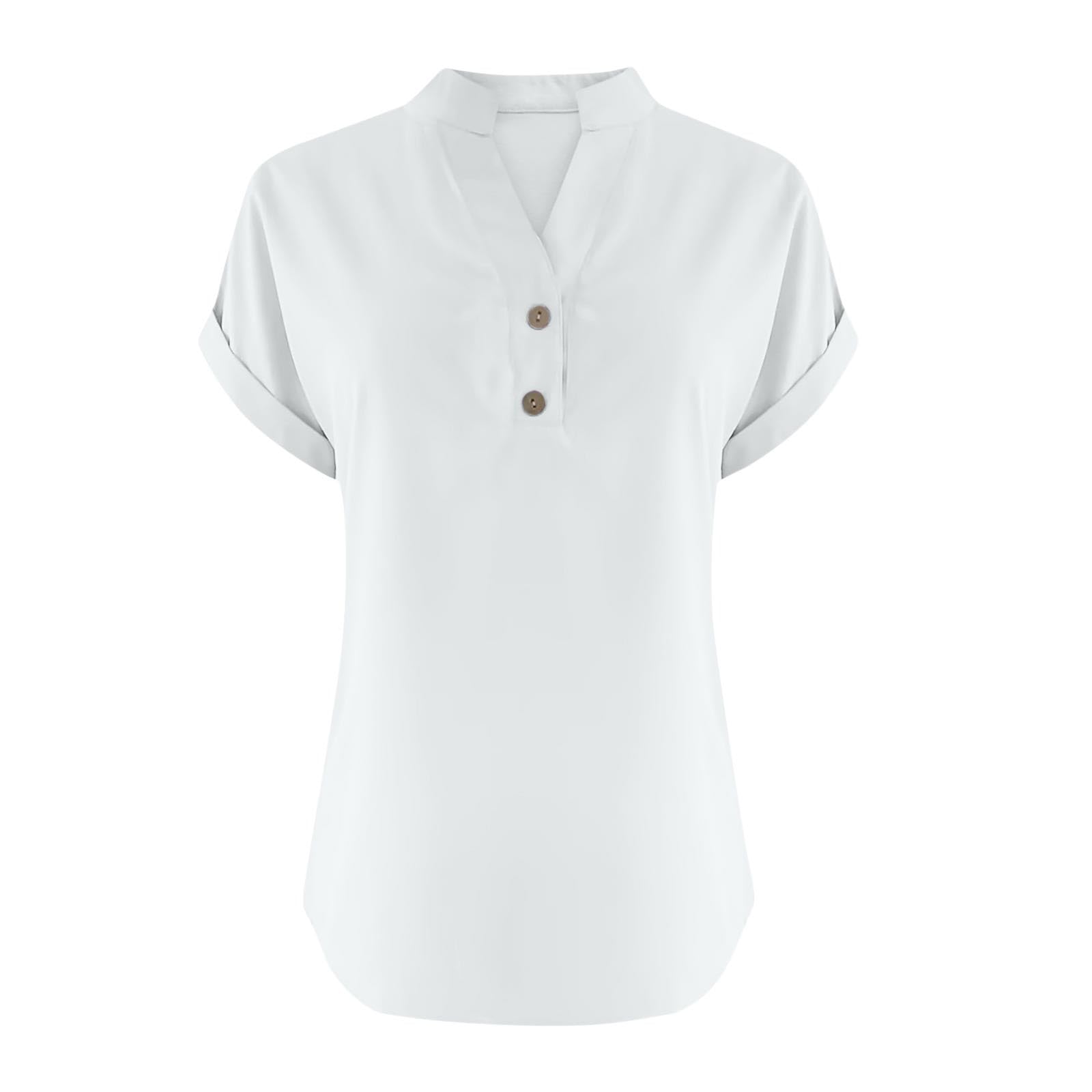 Generico Women's Summer Shirt Short Sleeve Linen Cotton Blouses Elegant Curvy Shirt Work Casual with Buttons Top Beach Blouse T Shirt Solid Color Classic - 3
