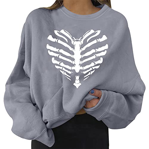 Sweats pour femmes décontracté imprimé Halloween gris taille M
