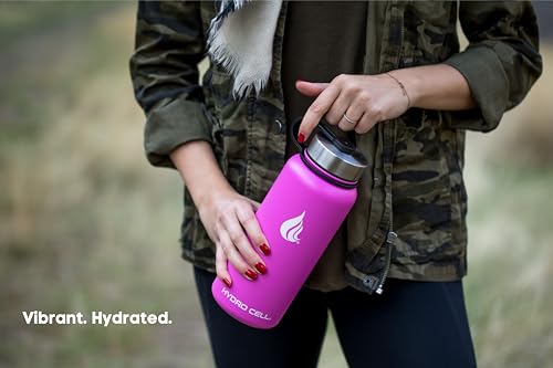 Image of HYDRO CELL Stainless Steel Insulated Water Bottle with Straw - For Cold & Hot Drinks - Metal Vacuum Flask with Screw Cap and Modern Leakproof Sport Thermos for Adults (Fuchsia 32oz)
