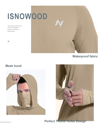 Image of isnowood Sun Shirt UPF 50+ Men's Fishing Long Sleeve UV Protection Hoodie Hiking Rash Guard Swimming Running