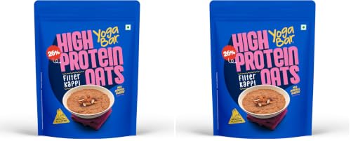 Image of Yogabar 26g High Protein Oats 1kg , Filter Kappi - Breakfast Cereal with Wholegrains, 26% Protein & No added sugar - Oats High Protein for Gym - Premium Protein Blend with Whey Protein Powder - with Goodness of Chia, Sunflower & Pumpkin Seeds & Probiotics for Absorption