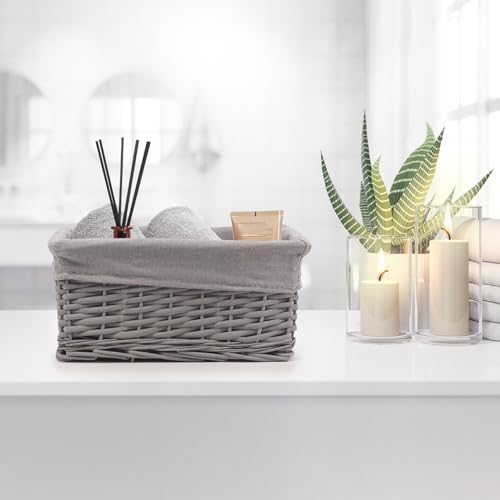 Woodluv Storage Baskets Woven Wicker, Storage Basket for shelves, Baskets to make hampers, Storage Organiser, Grey - Small