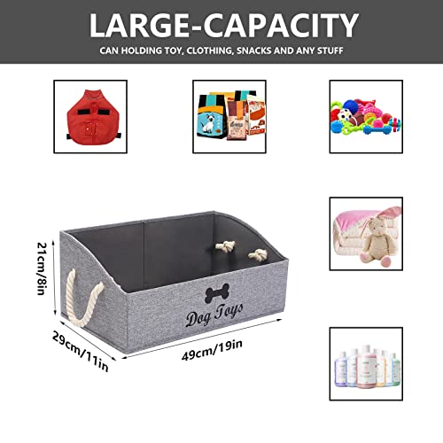 Image of Morezi Large Dog Toy bin Puppy Shallow Toy Baskets - Perfect for Collapsible Bin for Living Room, Playroom, Closet, Home Organization - Snow Gray - Rectangle - Dog