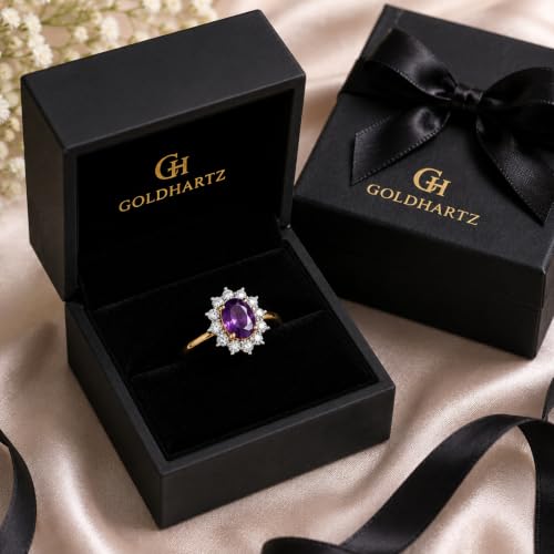 Image of Princess Diana Inspired Halo Birthstone Ring for Women Girls | Pure 925 Sterling Silver with AAA+ Natural Gemstone | 18K Gold-Plated | Best Gift for Birthday, Anniversary, or Valentine�s Day