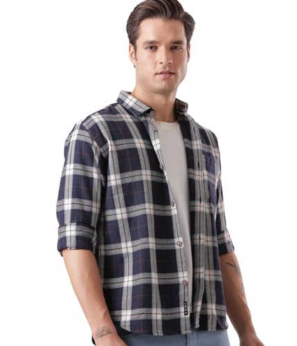 Image of TURMS Men's Casual Checks Shirts, Odor Control, Moisture Wicking, Button Down Collar, Cool Tech Cotton Fabric, Tailored Fit, Full Sleeve