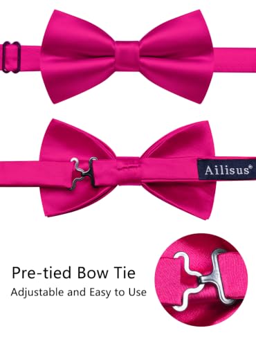 Image of Solid Color Bow Ties for Men Silk Pre-tied Tuxedo Bowtie Set 4PCS | Pre-tied in 3 seconds,adjustable 4PCS bow tie and pocket square cufflinks lapel pin set,wedding,formal,party,prom,graduation