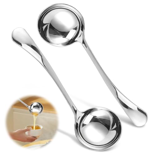 2 Pièces Cuillères à Sauce Argentée 20 cm, Louches à Soupe en Acier Inoxydable, pour Bouillon,...