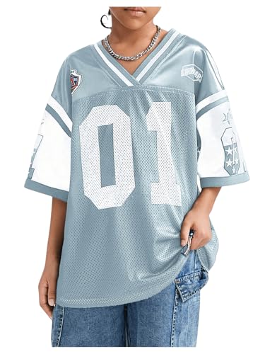 Image of Verdusa Girl's Jersey Shirts Y2k Tops Letter Print Soccer Half Sleeve Number T Shirt