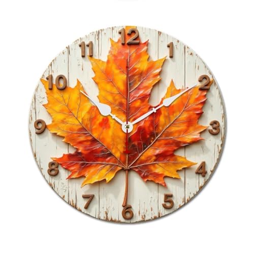 秋色紅葉の壁掛け時計 掛け時計 北欧 壁掛 木製 10in/12in 軽量 部屋飾り 人気 ギフト静音 非電波 読みやすい リビングルーム 寝室 オフィス 30*30cm
