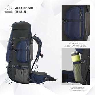 TRAWOC EXPEDITION 80L Travel Backpack Camping Hiking Rucksack Trekking Bag for Men & Women with Water Proof Rain Cover/Shoe Compartment BHK001 Navy Blue