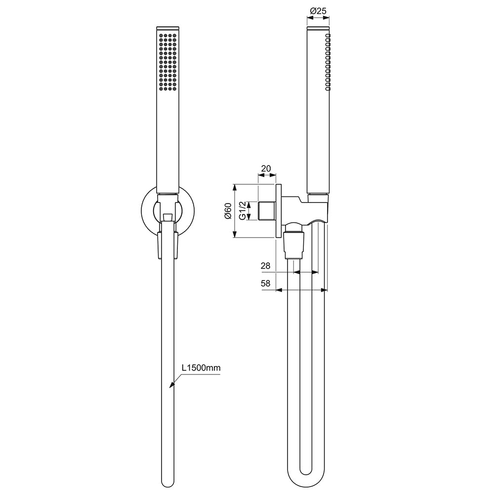 Ideal Standard Idealrain BC544AA, juego de ducha con un solo patrón de aerosol, manguera lisa de 1,6 m y soporte de pared, cromado