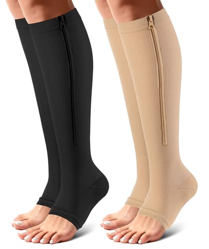 OUIVIAL Zipper Compression Socks Open Toe 15-20mmHg for Women&Men 2