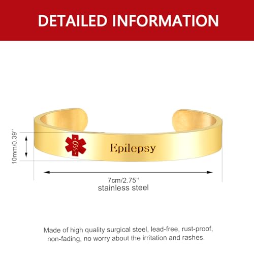 Uloveido Custom Engraving Medical Alert Bracelets for Women, Stainless Steel Open Cuff Bangle Medical Bracelet Personalized Medical ID Bracelet3