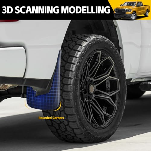 Image of Mud Flaps for 2019-2024 Dodge Ram 1500 (New Body Style) Without OEM Fender Flares, No Dril Splash Guards Front & Rear Truck Mud Guards Set Accessories(4pcs)