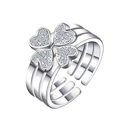 OIDIMS Four Leaf Clover Adjustable Rings Three-in-One Design Lucky Stacking Statement Rings Wedding Band Celtic Irish Shamrock Rings Chic for Women Fashion Jewelry St Patrick's Day Gift for Her