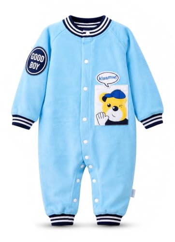 Image of Bold N Elegant Cute Bear Panda Cartoon Print Newborn Cotton Full Sleeve Footless Baby Romper Onesie Buttoned Bodysuit for Newborn Infant Baby Boys Girls