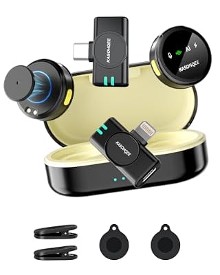 KASOHQEE Wireless Lavalier Microphone for iPhone 17/16/15/14, iPad & Android, Magnetic Clip-on Mini Mic with Charging Case,30H Playtime Plug-Play Lapel Lavalier Mic for Vlog TikTok, AI Noise Reduction
