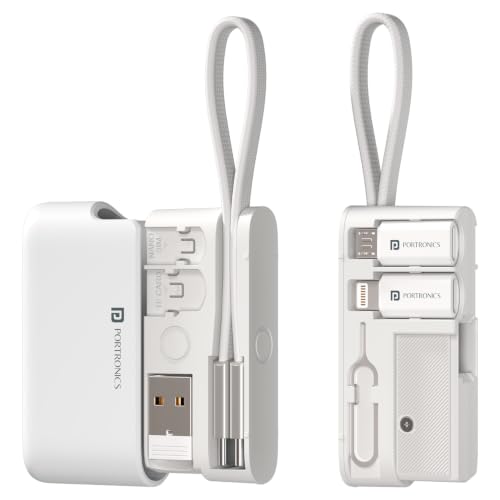Image of Portronics Snapcase Ultra Multifunctional 8-in-1 Cable & tool Kit, 60W Fast Charging, USB-A, Type-C to Type C, 8-Pin & Micro Adapters, SIM & Micro SD Holder, High-Speed Data transfer, White