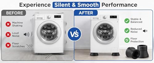 Image of E-COSMOS Anti Vibration Washing Machine Pads, Heavy Duty Rubber Shock Absorbing Feet, Universal Non-Slip Noise Reduction Stabilizer for Washers and Dryers, Dark Grey, 4 Pack