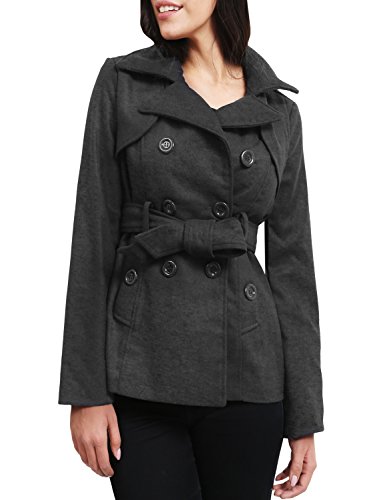 Image of NE PEOPLE Womens Classic Solid/Plaid Double Breasted Pea Coat Jackets with Belt in Various Styles