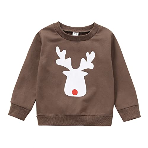 Toddler Boys Girls Christmas Cartoon Deer Prints Long Sleeve Pullover Sweatshirt Tops Baby Boy Fall