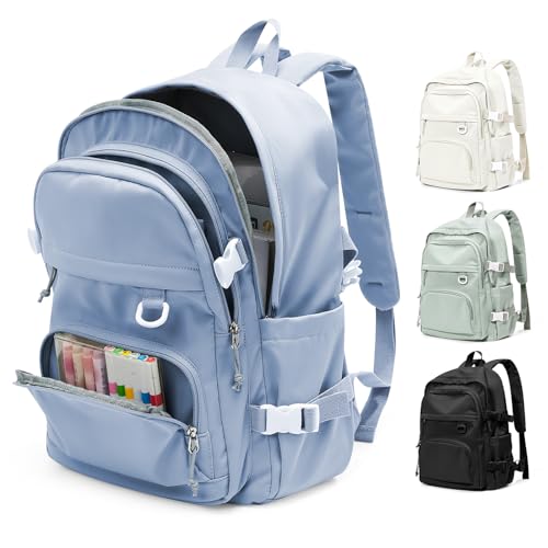 Cartable résistant bleu multi-poches grand volume pour garçon et fille