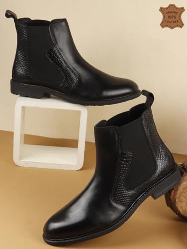 Image of Carlton London Men's Premium Leather Slip-On Solid Chelsea Boots