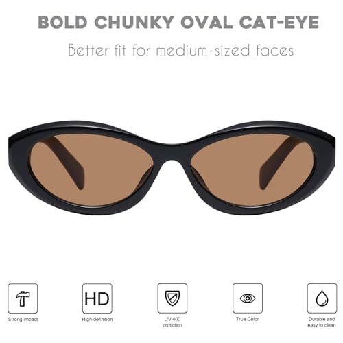 Image of mosanana Oval Cat Eye Sunglasses for Women Retro Y2K Style MS52372 | Geometric Stylish Temples, UV400 Protection, Designed for Daily Outfits, Travel and Fashion Looks