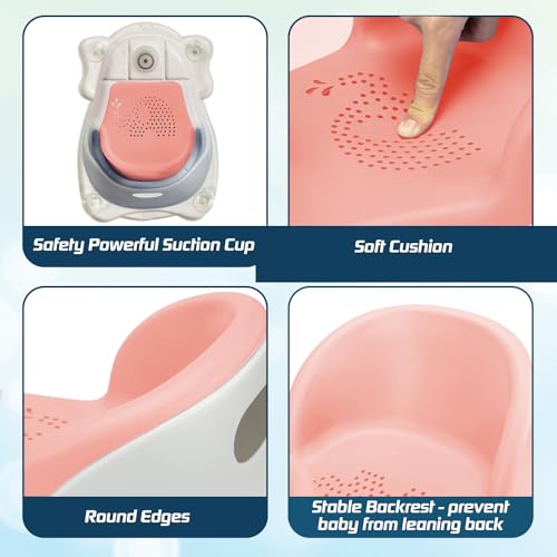 Image of Baby Bath Seat with Tray for Babies 6 Months & Up, Baby Bathtub Seat with Ultra Strong Suction Cups, Infant Bathtub Support Chair Soft Cushion & Ergonomic Backrest, Ideal Gift for Infants (Pink)