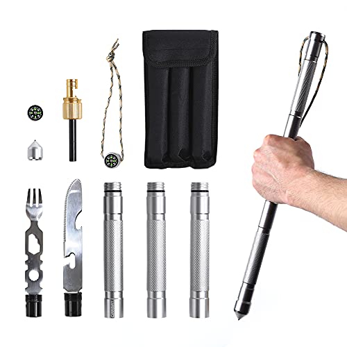 Garsat 6 Tactical Multi Tools in One Tactical Survival Hiking Stick for Camping Gear and Walking, Multitool with Knife, Fork, Emergency Car Glass Breaker, Whistle, Compass Outdoor Tactical Tools