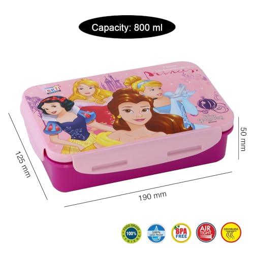 Image of SKi Homeware Lock & Seal Disney Lunch Box + Water Bottle Combo, for School Kids, a Gift for Girls and Boys with Attractive Character Prints and Vibrant Colours (Princess 2)