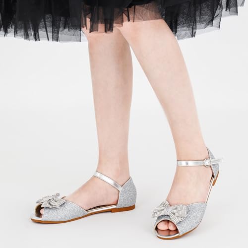 Aomigoct Girls Dress Shoes Sandals : Toddler Glitter Princess Flats for Birthday Wedding Party - Little Kid School Walking Shoe 6