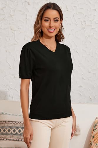 Women's Spring Tops 2025 Fashion V Neck Knit Summer Casual Lightweight Pullover Sweater2