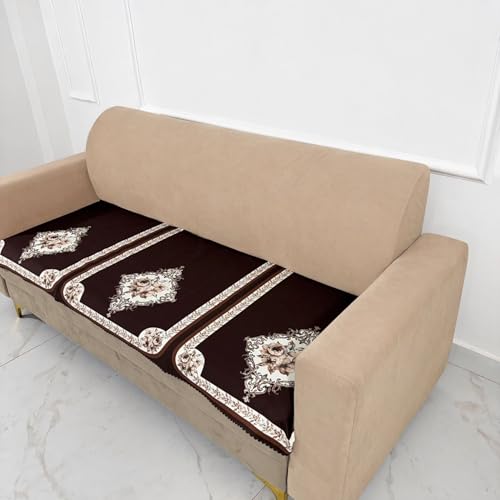 Image of Homerz Premium 'Luxe Series' Holland Velvet Sofa Cover | Smooth Finish | Anti-Skid Fleece Backing | Soft Touch Couch Protector for Living Room (Coffee, 5 (3+1+1) Seater, Only Seat Cover)