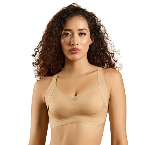 Image of SOIE Women Padded Non Wired Full Coverage Seamless T-Shirt Bra with Mesh Detailing