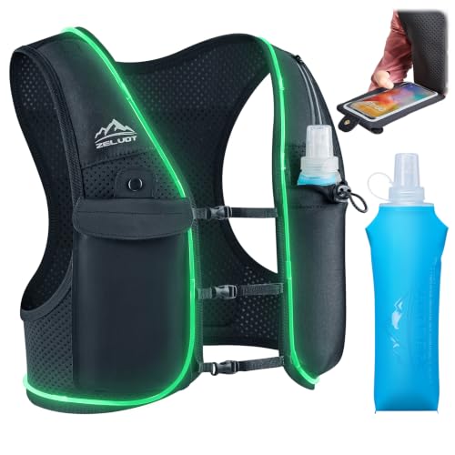 Image of Zelvot Running Vest for Women Men, Adjustable Running Phone Holder Vest, US Patent, Running Hydration Vest with 500ml Soft Flask, Reflective Running Backpack for Hiking