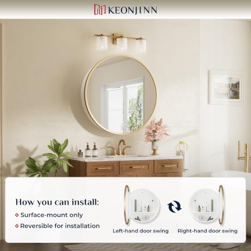 Image of Keonjinn 20x20 in Round Medicine Cabinet Mirror for Bathroom, Wall Mounted