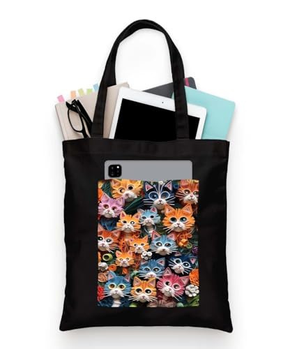 Image of ZORI Black Tote Bag With Pocket Printed Designed Canvas Tote Bags For Women large capacity,Tote bag For Shopping, College, Travel, More Canvas Handbag For Unisex Bag