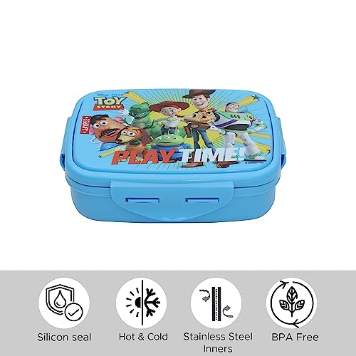 JAYPEE Steel Tek Jr. Insulated Lunch Box Disney Toy Story, Blue, 400 ml | Airtight Tiffin Box for School Kids Inner Stainless Steel Mini Box | Bpa Free