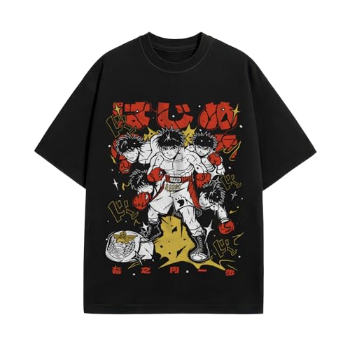 Image of Hajime no Ippo I T-Shirt for Men & Women, 220 GSM Drop Shoulder Anime T-Shirt Black
