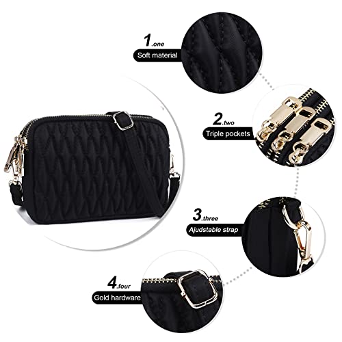Triple Zip Small Crossbody Wallet Purse For Women Quilted Cross Body Bag With Detachable Strap… #TOP2